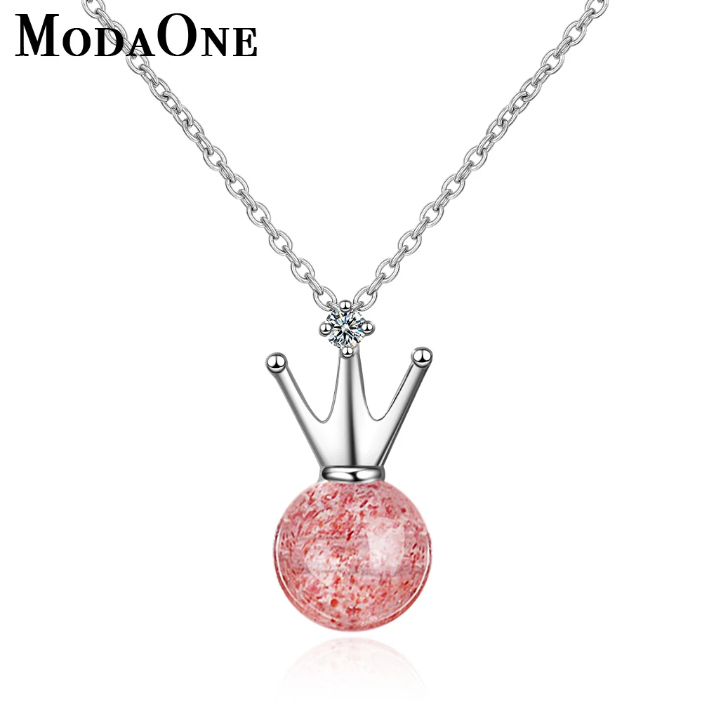 

ModaOne Strawberry Crystal Crown Necklace For Women Girls 925 Sterling Silver Necklace Collier Birthday Gift Jewelry DZ388