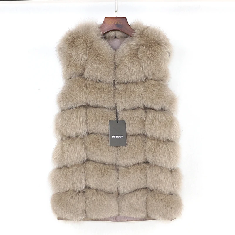 beige 70cm OFTBUY Женский Длинный жилет из натурального Лисьего меха на весну, зиму и осень, женский жилет без рукавов из натурального Лисьего меха, уличная одежда, толстый теплый - Цвет: beige 70cm