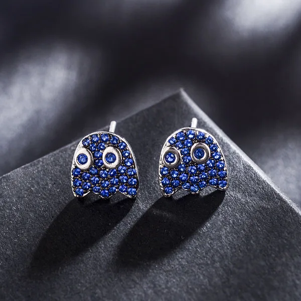 Silver Plated Новые модные забавные мини-серьги Pac-Man, изысканная микро-мозаика AAA+ CZ и жемчуг, S925 Серебряные серьги-гвоздики для женщин - Окраска металла: Silver Plated