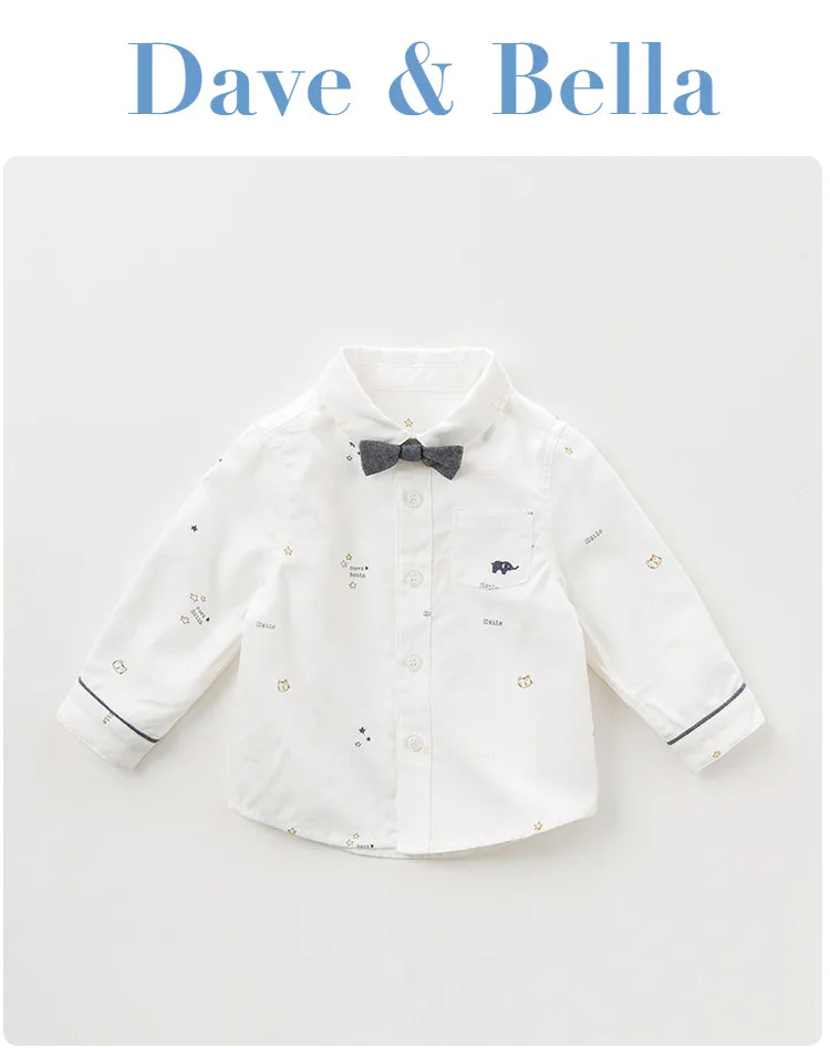 DBW11026-1 dave bella baby boys autumn infant printed shirt toddler top children tees long sleeve clothes