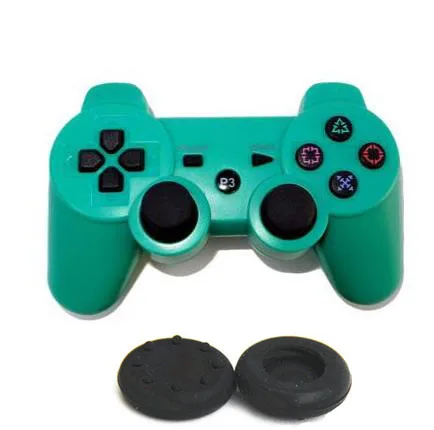 green with grip caps Беспроводной контроллер Bluetooth геймпад двойной вибрации джойстик для PS3 игры station3 геймпад 3 геймпад PS3 контроллер - Цвет: green with grip caps