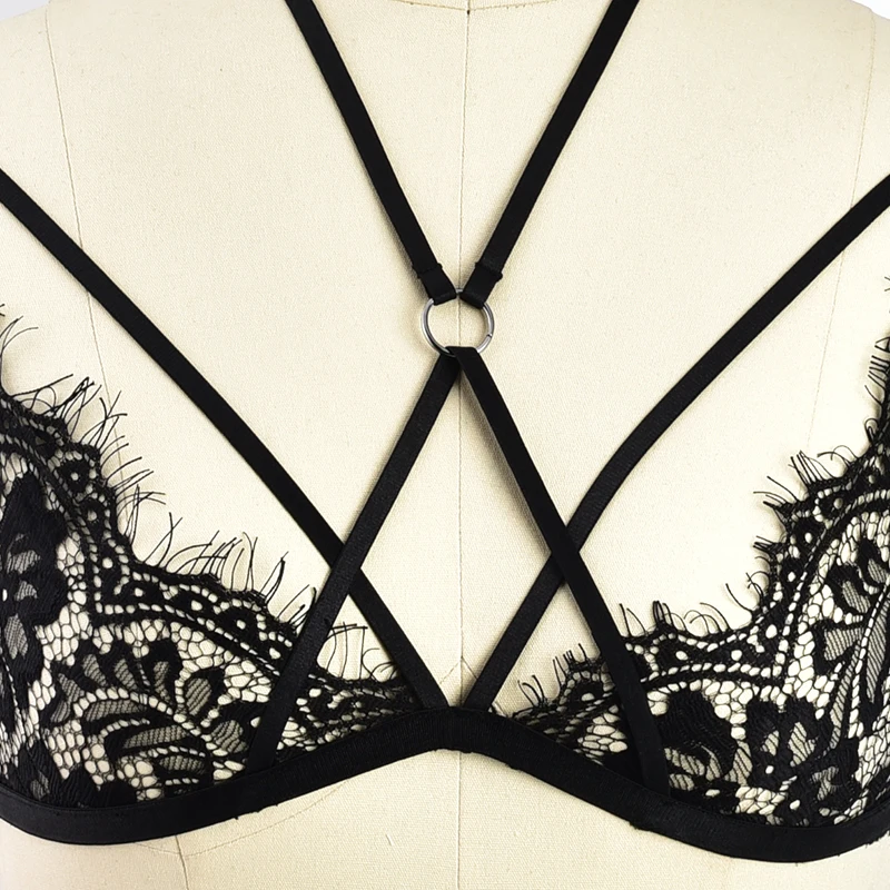 Черное кружево восточном See Through Soft Bralette гот тела Кейдж Бюстье Эротическое белье
