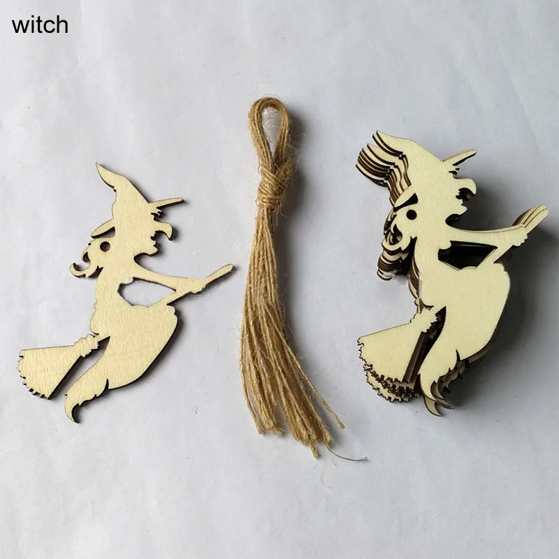 witch 10 шт. Подвеска для хэллоуина украшения 9 видов стилей с нитью деревянная деревенская Свадебная вечеринка украшения DIY ручной работы - Цвет: witch