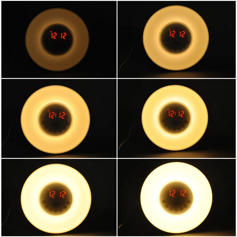 Led проснуться будильник с восхода моделирования с природой или радио FM RGB Регулируемый Цвет Touch Дисплей настольная лампа свет