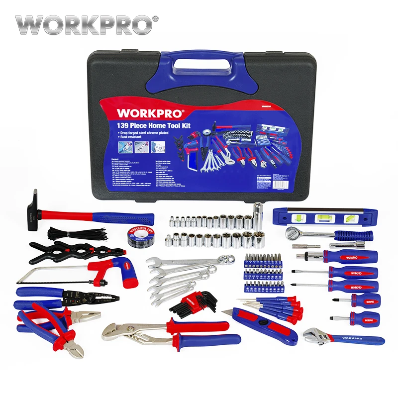 WORKPRO 139 шт. домашние Инструменты Набор бытовых инструментов отверток плоскогубцы