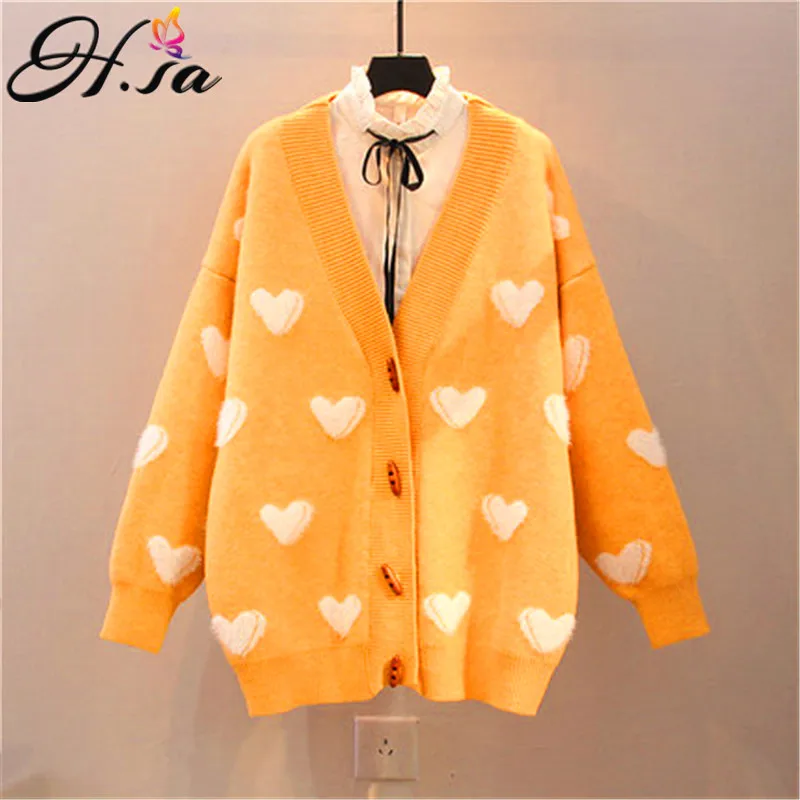 HF18398 Yellow H. SA, свитер большого размера, кардиганы, v-образный вырез, harajuku, женская одежда, Свободные корейские джемпера, sueter mujer invierno, весеннее пальто - Цвет: HF18398 Yellow