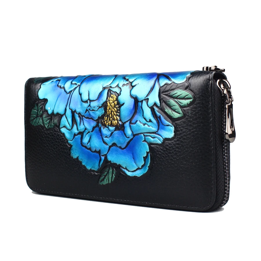 Кошелек женский натуральная кожа молния модные Цветок Длинный кошелек женская Праздничная обувь клатч женская кожана