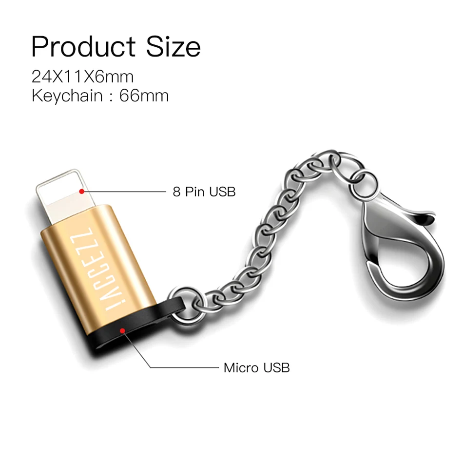 ! Переходник ACCEZZ Mini Micro USB на Lighting 8 Pin для Apple адаптер с брелоком iphone X XS XR 6 7 Plus