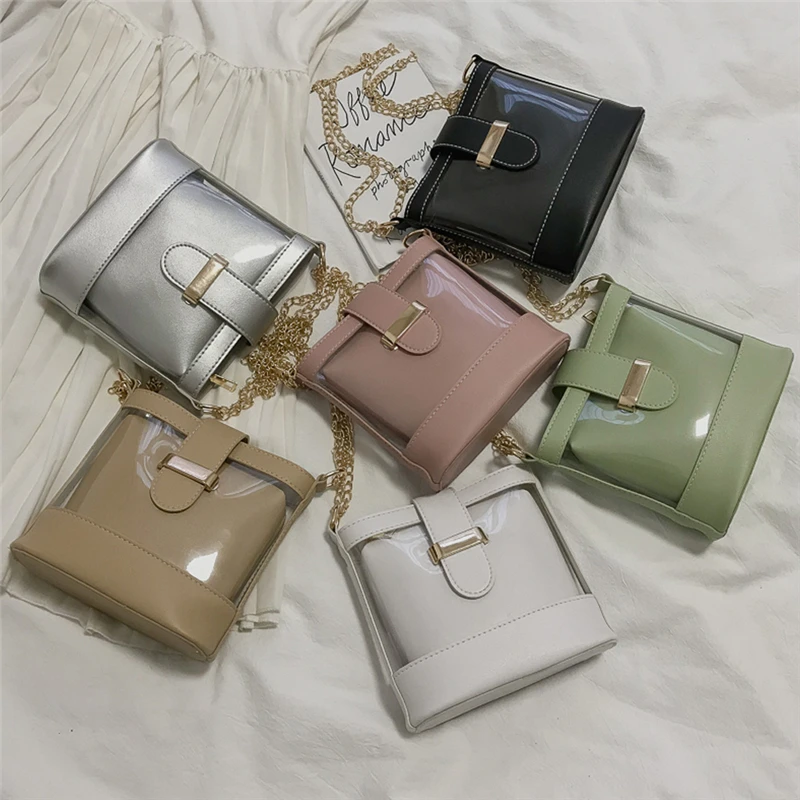 

Fashion Transparent PVC Shoulder Bags Solid Casual Messenger Bags Composite Bags 2 pieces Women Handbag