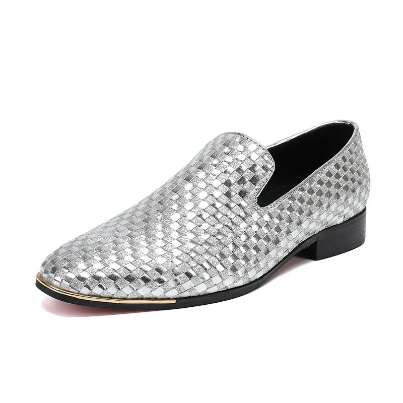 

Hand-woven Plaid Formal Men's Dress Shoes Leather Luxury White Yellow Wedding Shoes Men's Flat Shoes Office