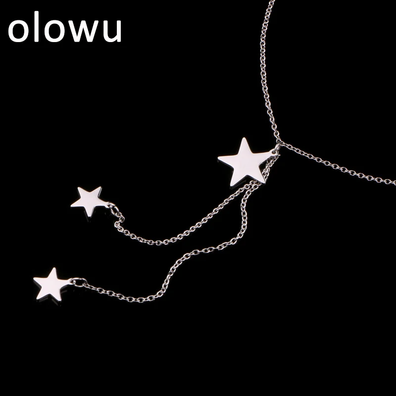 Olowu, очаровательное женское ожерелье с 3 звездами, колье из нержавеющей стали, Длинная подвеска, цепочка, ожерелье на заказ, фантастическое розовое золото, ювелирное изделие