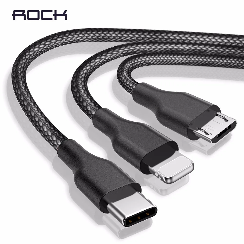 ROCK Сплав нейлоновая оплетка USB кабель для iPhone Xs Max Быстрая зарядка Micro USB кабель для samsung Xiaomi usb type c Кабели для телефонов