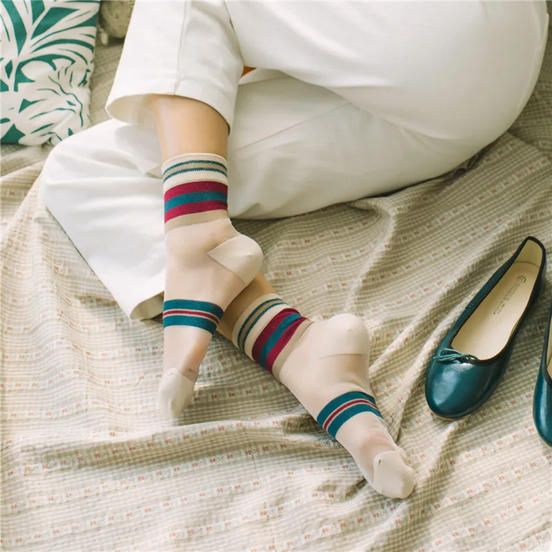 SP & CITY корейские стильные полосатые прозрачные кружевные носки с узором женские