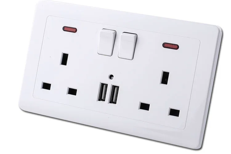 Hyleton 13 A двойное коммутационное гнездо с 2 x USB зарядное устройство порты Электрический фильтр пластины