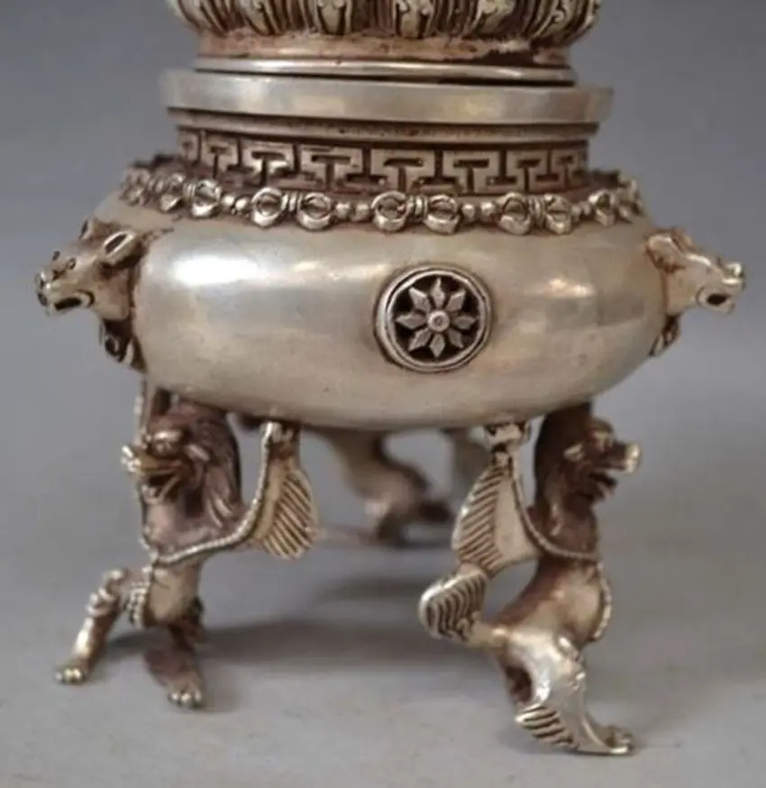 

Delicate Tibetan Silver Mahakala Buddha Incense Burner Censer