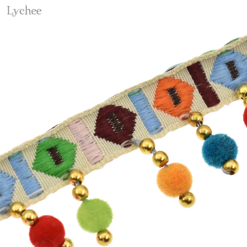 Lychee Life 1 ярд кружевная отделка с бусинами и кисточками богемный стиль лента