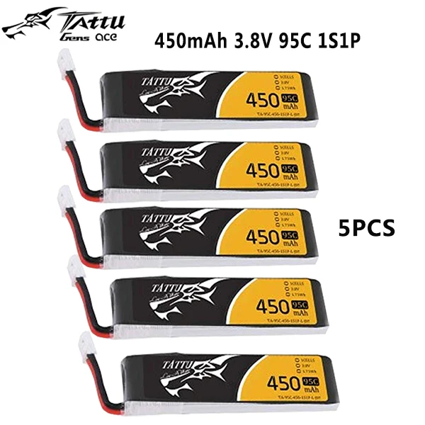 5PCS 450mAh 1S Tattu 450mAh 3,8 V HV 95C 1S1P Lipo аккумулятор с JST-PHR разъемом для крошечного Hawk-Long Pack - Цвет: 5PCS 450mAh 1S