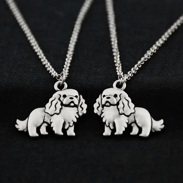 Pair Necklace Панк кавалер король Шарль спаниель и английская игрушка спаниель кулоны в форме собаки Подвеска из нержавеющей стали длинная цепочка ожерелье для девочек подарок - Окраска металла: Pair Necklace