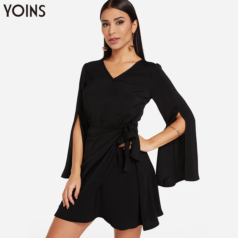 YOINS 2020 женское платье осень лето Vestidos на шнуровке сексуальное v образный вырез