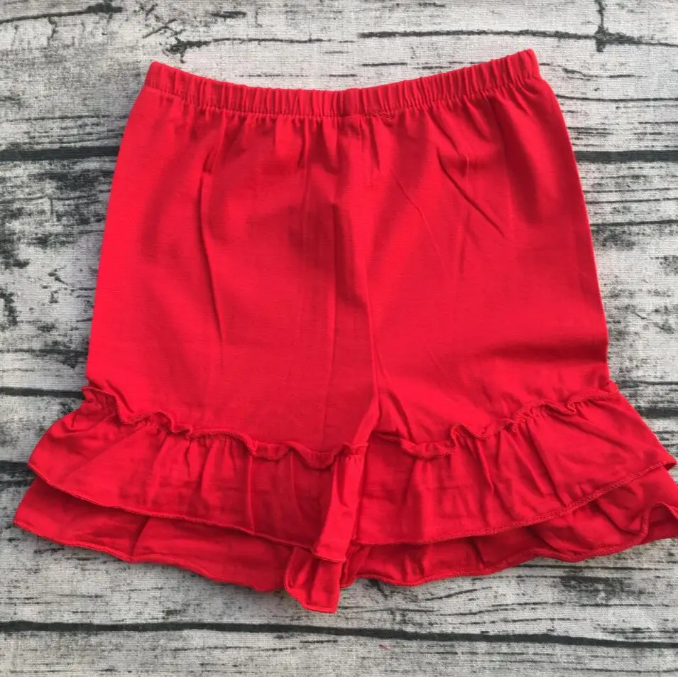 

Persnickety spandex cotton toddler girls knit cotton children's ruffle shorts mutiple colors double ruffle style girls shorts