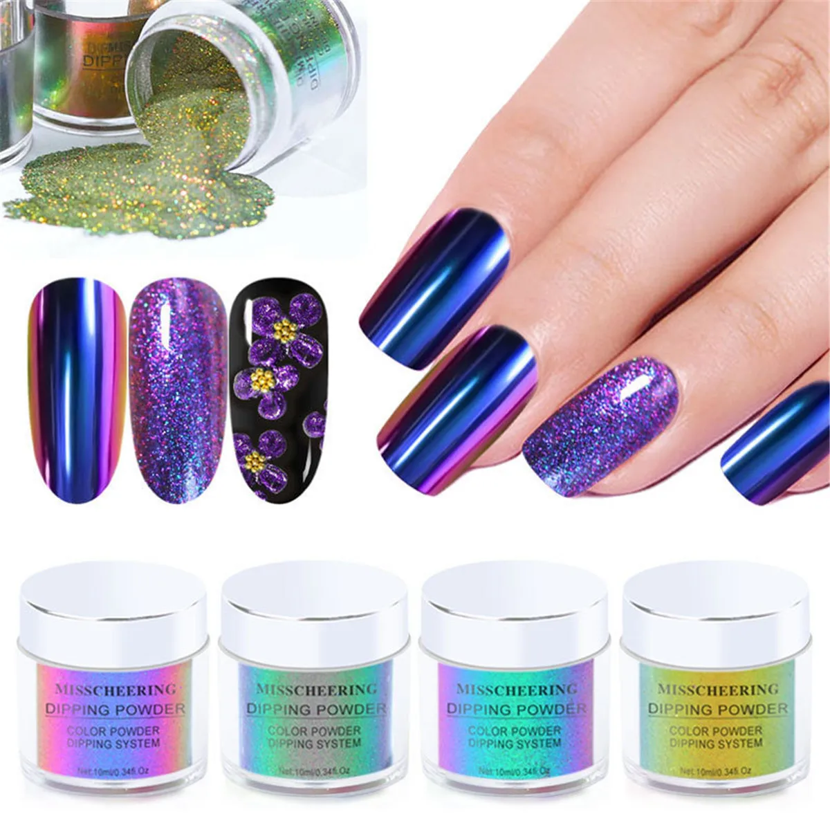 Блестящая хамелеоновая пудра для ногтей волшебная без лампы сушки натуральных