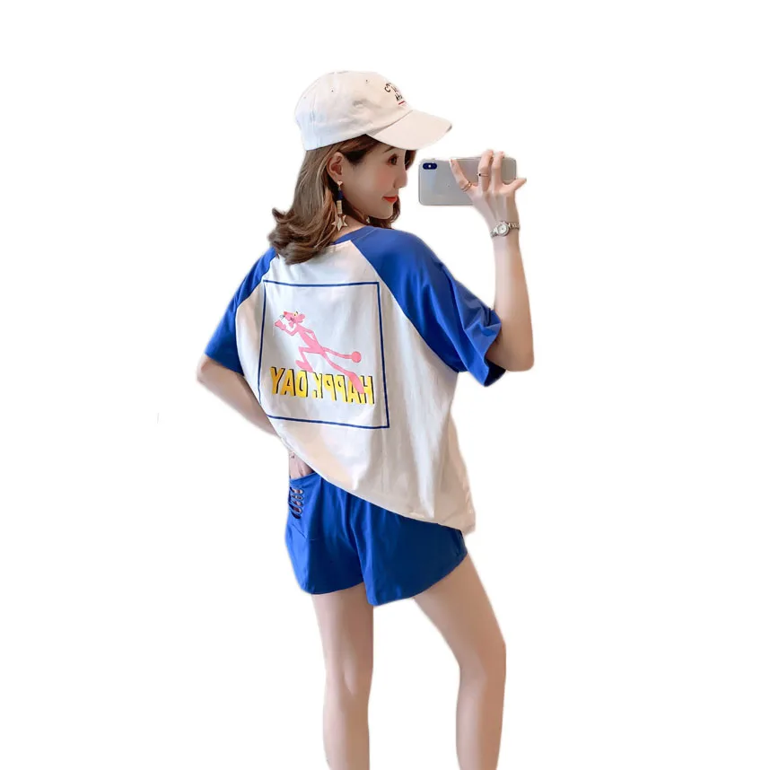 Женский Повседневный Спортивный костюм комплект из 2 предметов футболка с