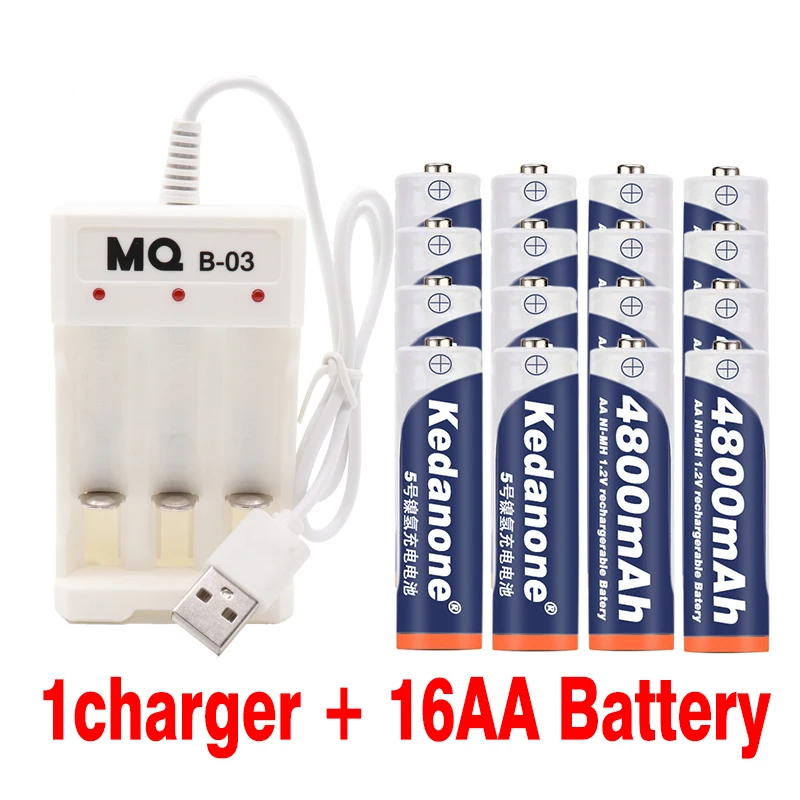 2019 Лот 4 ~ 20 шт AA заряжаемые аккумуляторы 1 2 V 4800 mAh Ni-MH 2A Baterias для камеры + зарядное