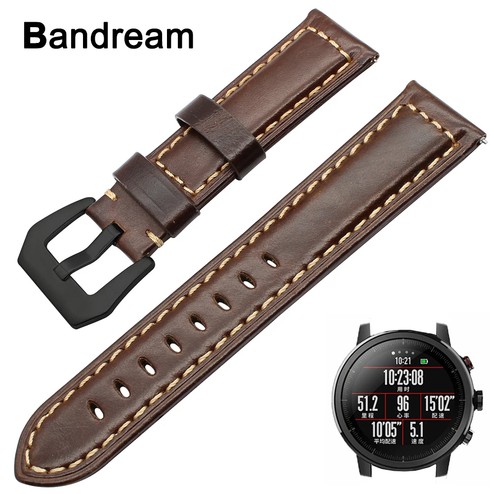 Винтажный ремешок для часов из натуральной кожи 22 мм Xiaomi Huami Amazfit Stratos 2/2S Quick Release