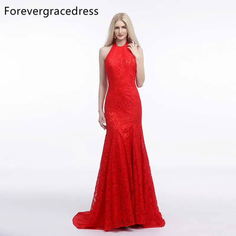 Forevergracedress Актуальные Фото Русалка вечернее платье Дешевые Холтер рукавов