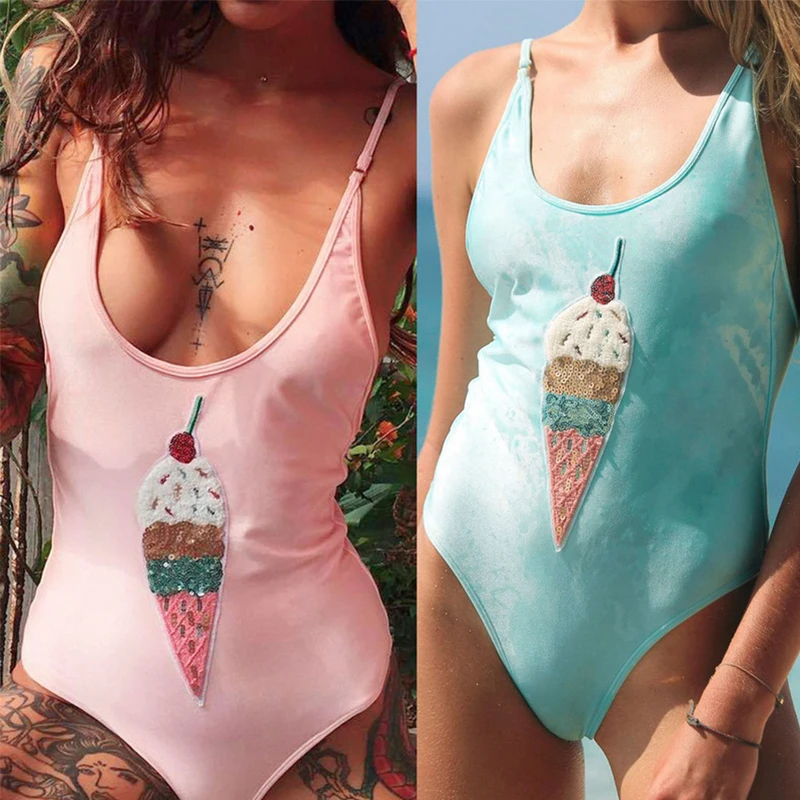Купальники слитные мороженое 3d закрытый купальник женский сплошной пуш ап