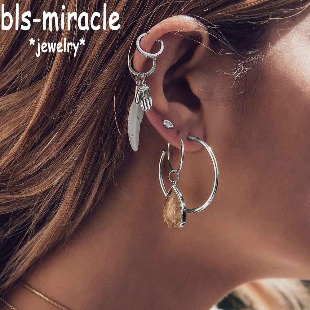 Bls-miracle модные многоэлементные серьги из сплава с перьями для женщин богемные