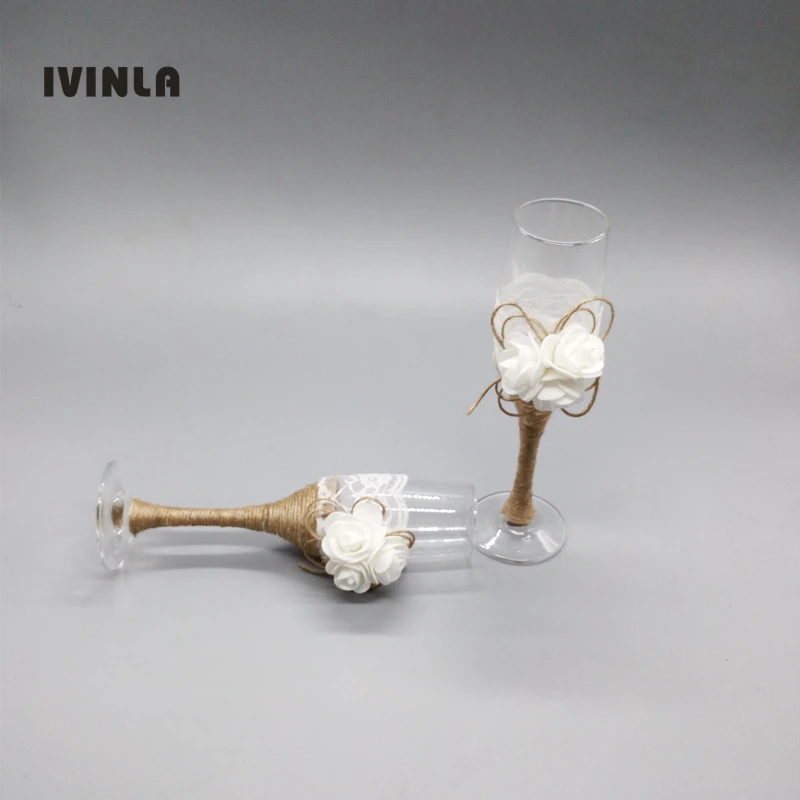 2 шт./лот джутовые Свадебные бокалы для шампанского с цветами подарок поднятия