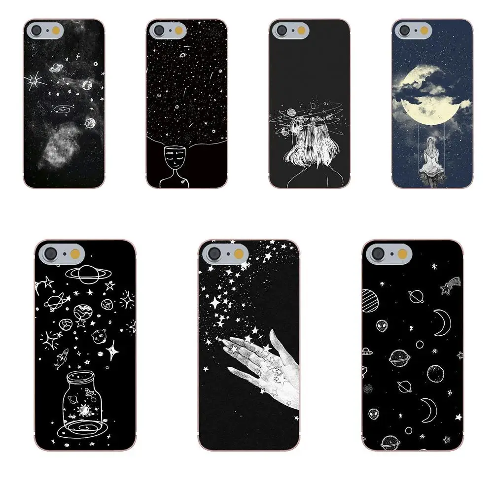 Sky Space Planet черно белые звезды Sun Moon для Huawei Honor 4C 5A 5X 6A 6C 6X 7X 9 V8 V10 Mate 7 8 10 P9 P20 Pro Lite