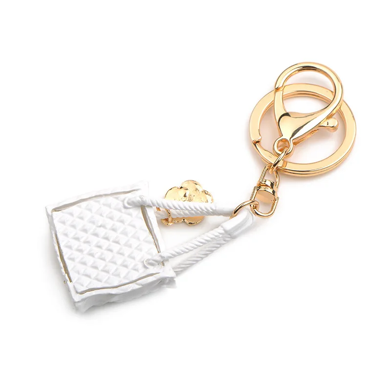 Alloy White Enamel Rhinestone Handle Bag Key Chain Women Men Metal Boys' Girls' Keyring Accessories | Украшения и