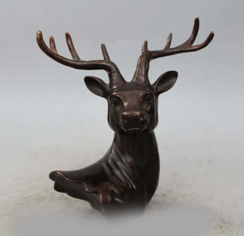 SCY 10 &quotКитайский Фэншуй Бронзовый олень собака голова оленя бюст статуя
