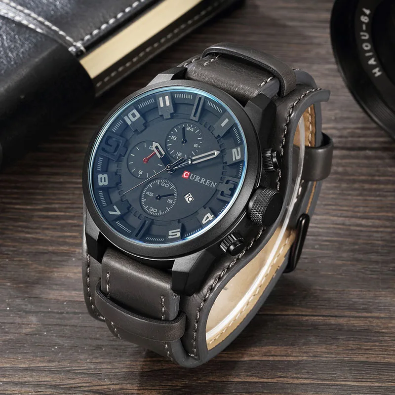 Gray Black Gray Curren Мужские часы Топ бренд Роскошные модные повседневные стимпанк Мужские часы с кожаным ремешком водонепроницаемые спортивные часы для мужчин - Цвет: Gray Black Gray
