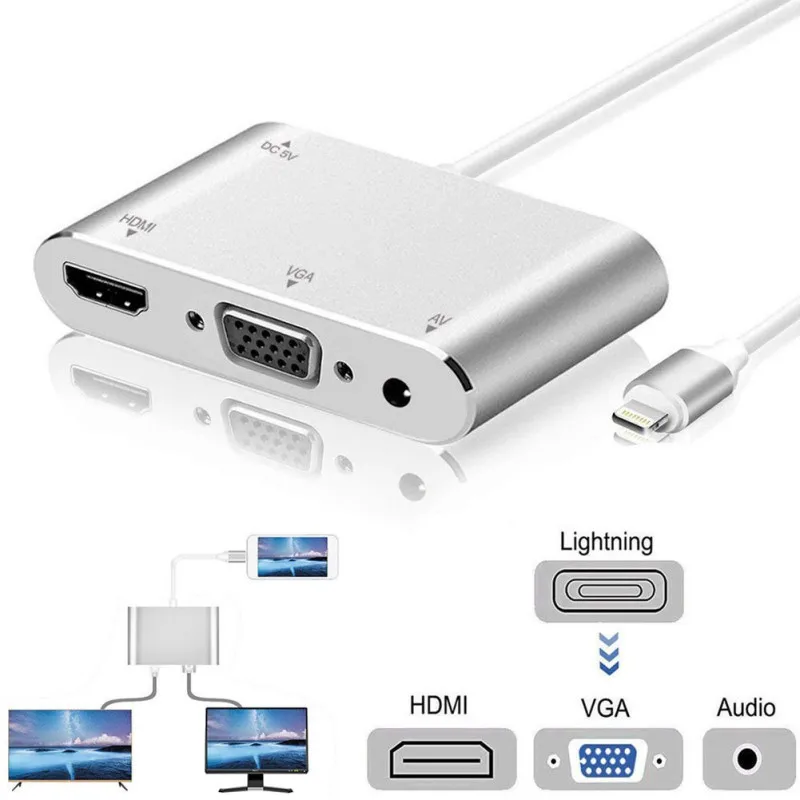 Для Lightning HDMI VGA Jack аудио ТВ адаптер кабель конвертер для iPhone X 8 7 Plus 6 6S iPad серии YH2