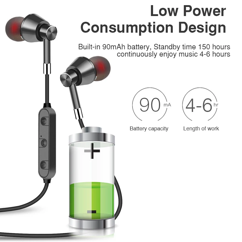 Металл бас стерео Спортивные наушники Bluetooth устойчивое Магнитный динамик