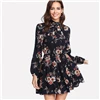 SHEIN Модное Платье С Бантом И Цветочным Принтом Женское Многоцветное Весеннее Элегантное Платье Со Стоячим Воротником И Длинными Рукавами