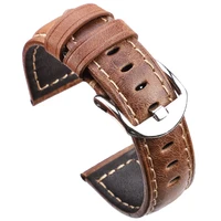 smooth genuine leather watchbands belt 22mm 24mm dark brown watch band strap silver polished screw in buckle wristband