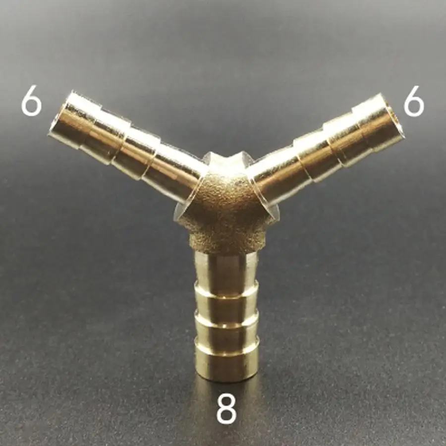 

Brass Hose Barb Reducer Fitting Y Shaped 3 Way Splitter 8-6-6mm Water Gas