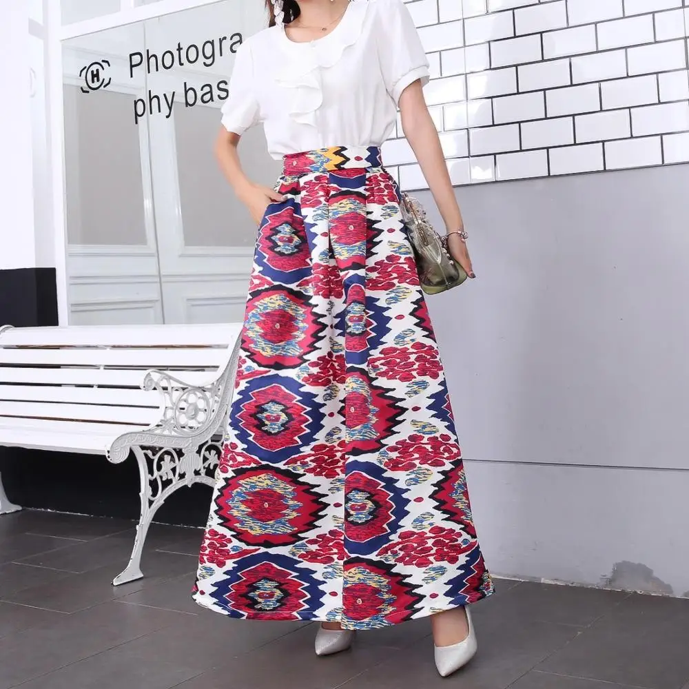 Женская летняя юбка-макси с высокой талией и цветочным принтом - купить по