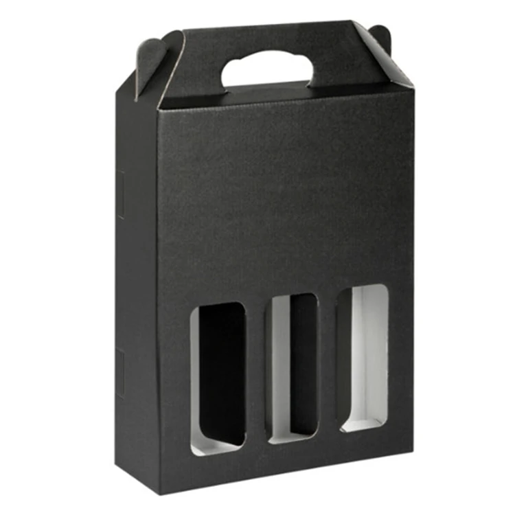 

strong cardboard beer box 3 bottle 750ml wine paper packaging box with handle