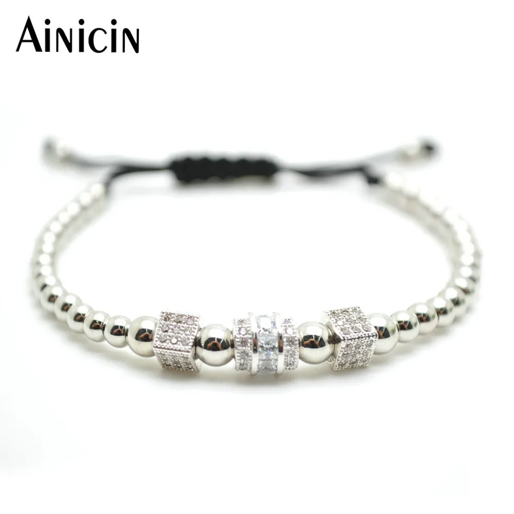 

5pcs High Quality Silver Plated Women Jewelry 4mm Copper Round Beads With 9mm Wheel Shape Charms Adjustable Bracelet