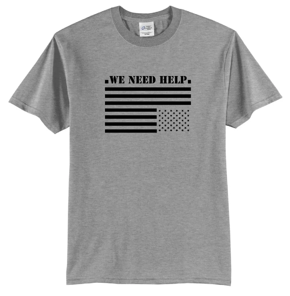 We Need Help T-Shirt S.O.S. American Flag Political Activist Anti-Trump Protest 2019 Men'S Fashion Color O-Neck Casual Movie Tee | Мужская