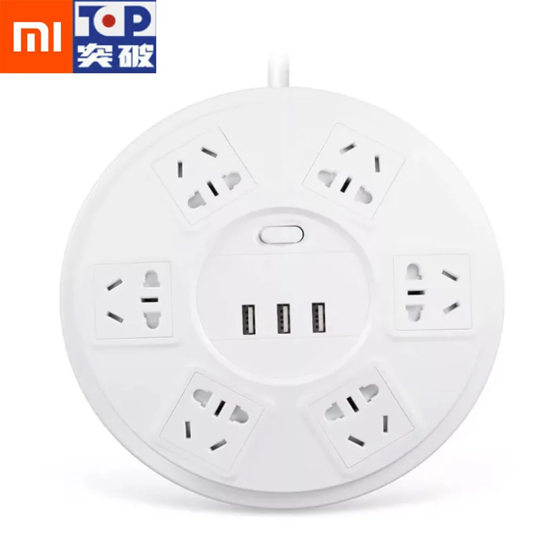 Xiaomi TP силовая лента Защита от молнии 6 портов с 3 USB 2500 Вт 10А Быстрая зарядка 2.1A USB защита от перенапряжения Зарядка от сети