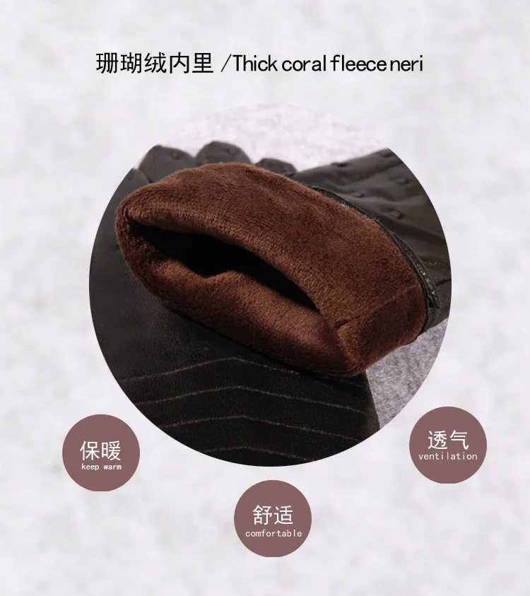 

Q46 Leather gloves men's and women's high quality sheepskin Leather Gloves plus velvet warm leather gloves lovers Glove