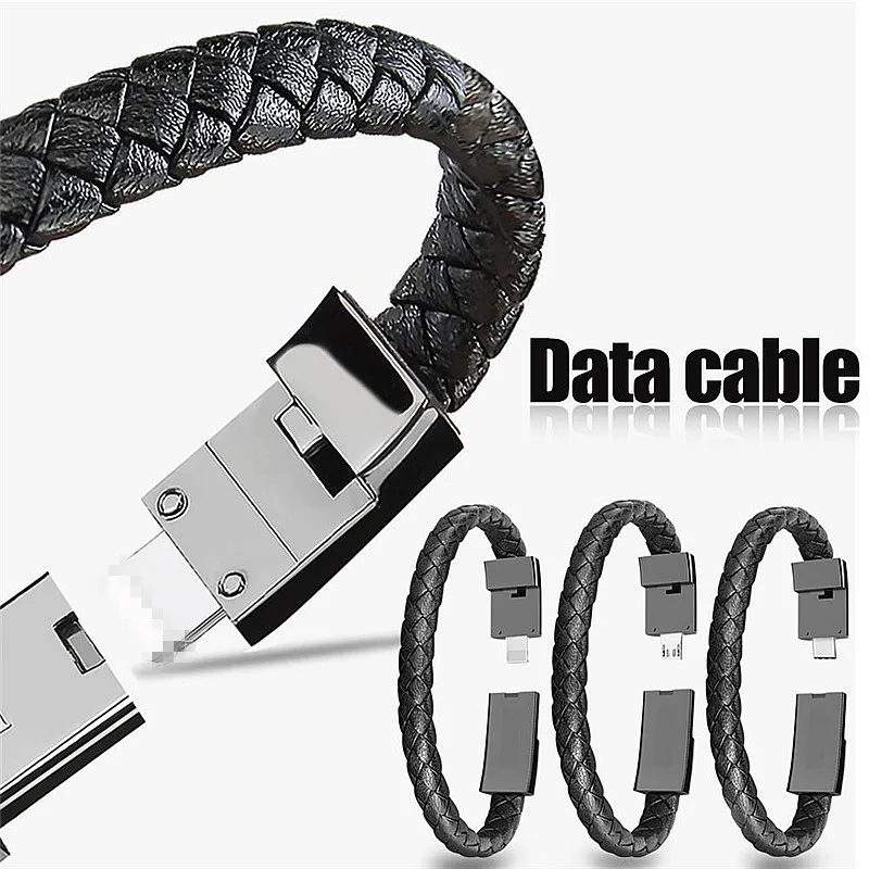 Открытый Портативный Мини Micro USB кожаный браслет зарядное устройство данных зарядный кабель синхронизации для iPhone6 6s Android type-C телефонный кабель
