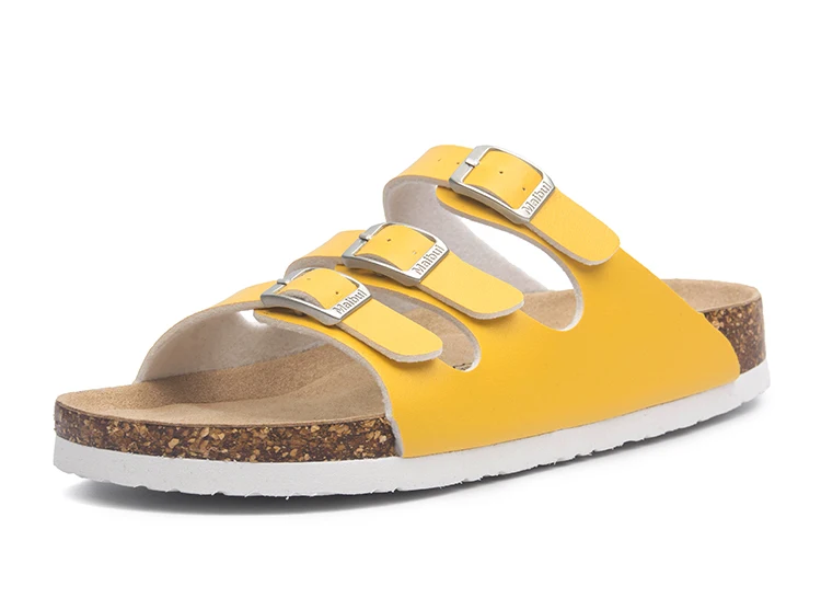 yellow FeiYiTu/Новинка года; летние мужские пляжные пробковые шлепанцы; повседневные мужские сабо с вырезами и пряжкой из искусственной кожи; слипоны; большие размеры 35-45 - Цвет: yellow