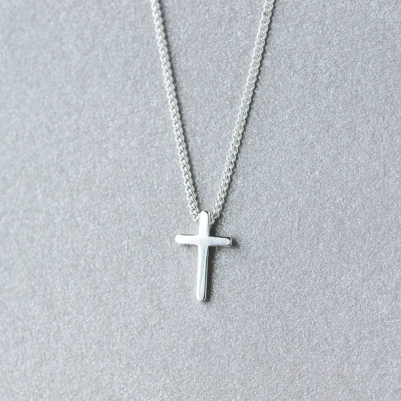 (Tinny CROSS) реальный. 925 пробы серебро полированный крест религиозный кулон Цепочки и